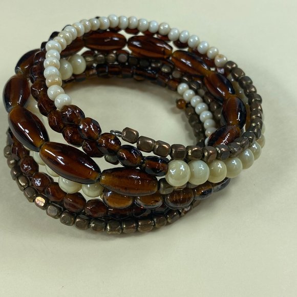 Beaded Multilayer Memory Wire Bracelet Multicolor Neutral Fall Earth Tones - Picture 2 of 15